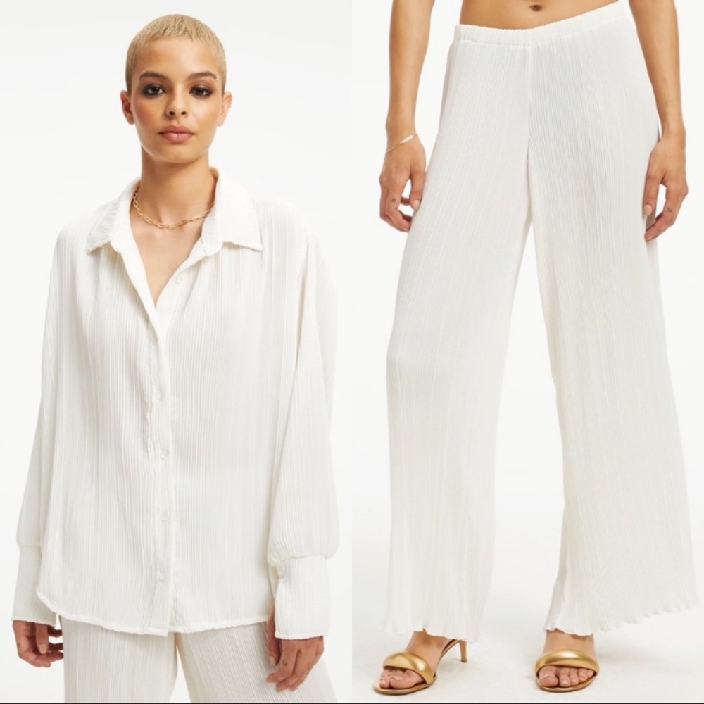 Good American ALWAYS FITS PLISSÉ WIDE LEG Pants and Shirt (full set)